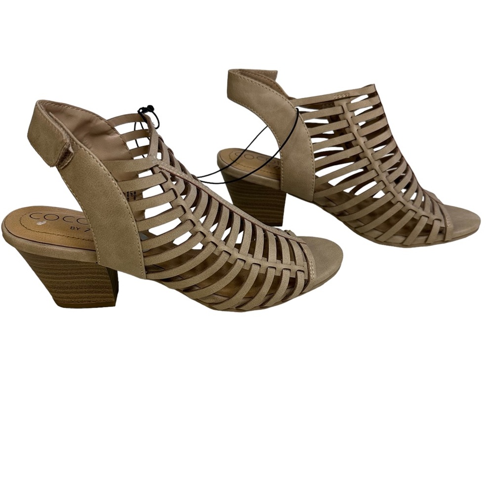 Coconuts by Matisse Tan Caged Faux Leather Heeled Bootie Sandals Shoes Womens 7